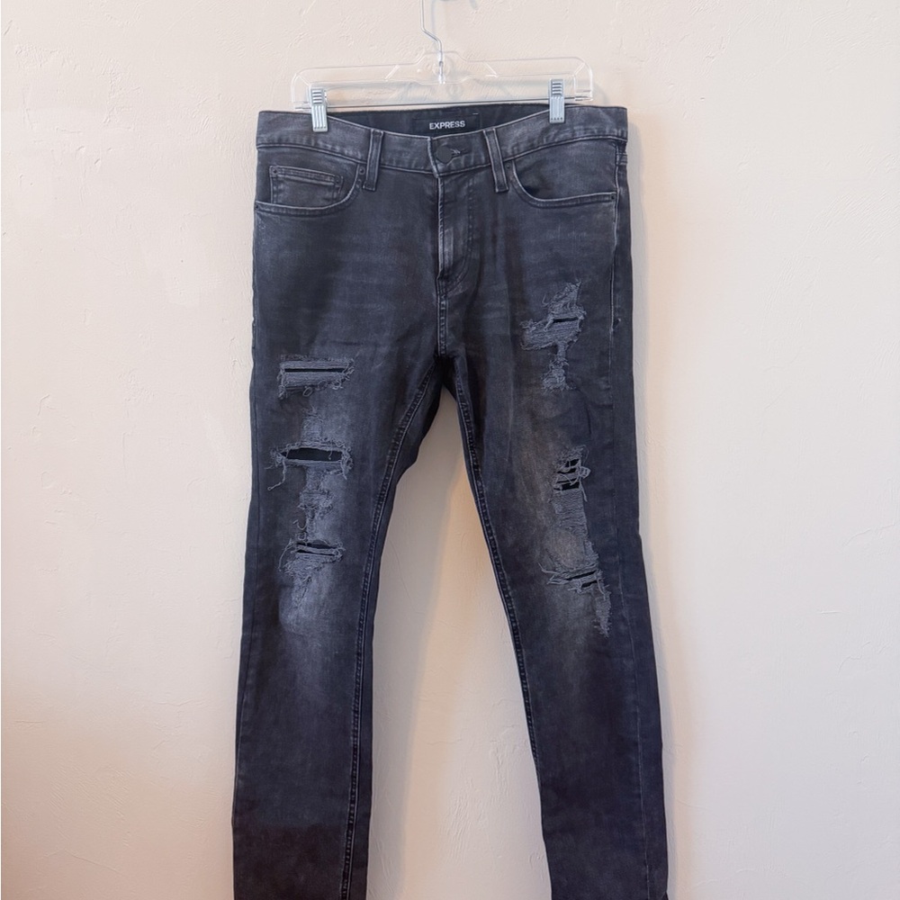 Express Distressed Gray Slim Jeans for Men
